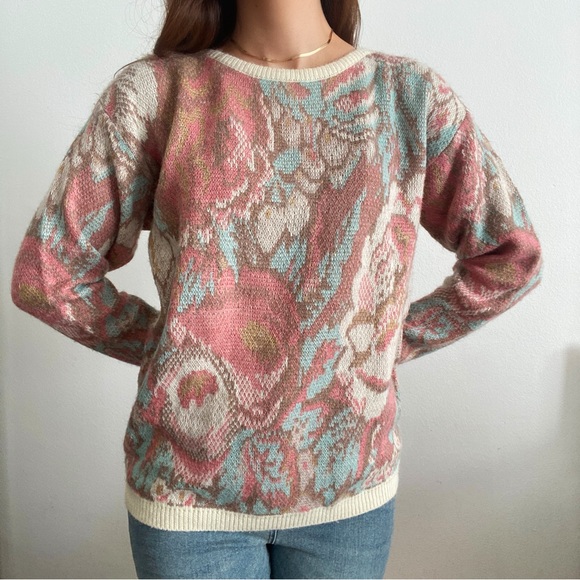 Vintage 1970s Campus Casuals floral knit sweater - Picture 2 of 6